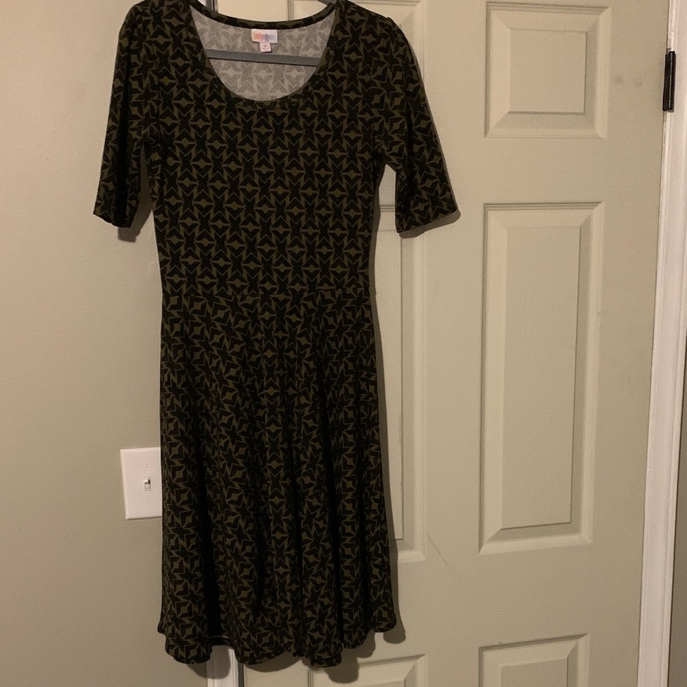 LuLaRoe Black and Gold Star Midi Dress